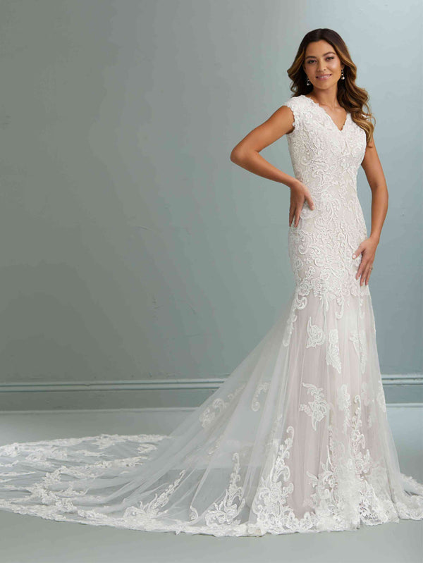 Cap Sleeve Lace Fit And Flare Wedding Dress